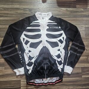 Wosawe Black and White Long Sleeve Skeleton Cycling Jersey, Men's XL Full-Zip